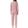 thumbnail image 3 of INSPIRE CHIC Womens Lounge Set Cotton Button Up Long Sleeve Pants Ribbed Pattern with Pocket Pajama Set Loungewear S Pink, 3 of 6