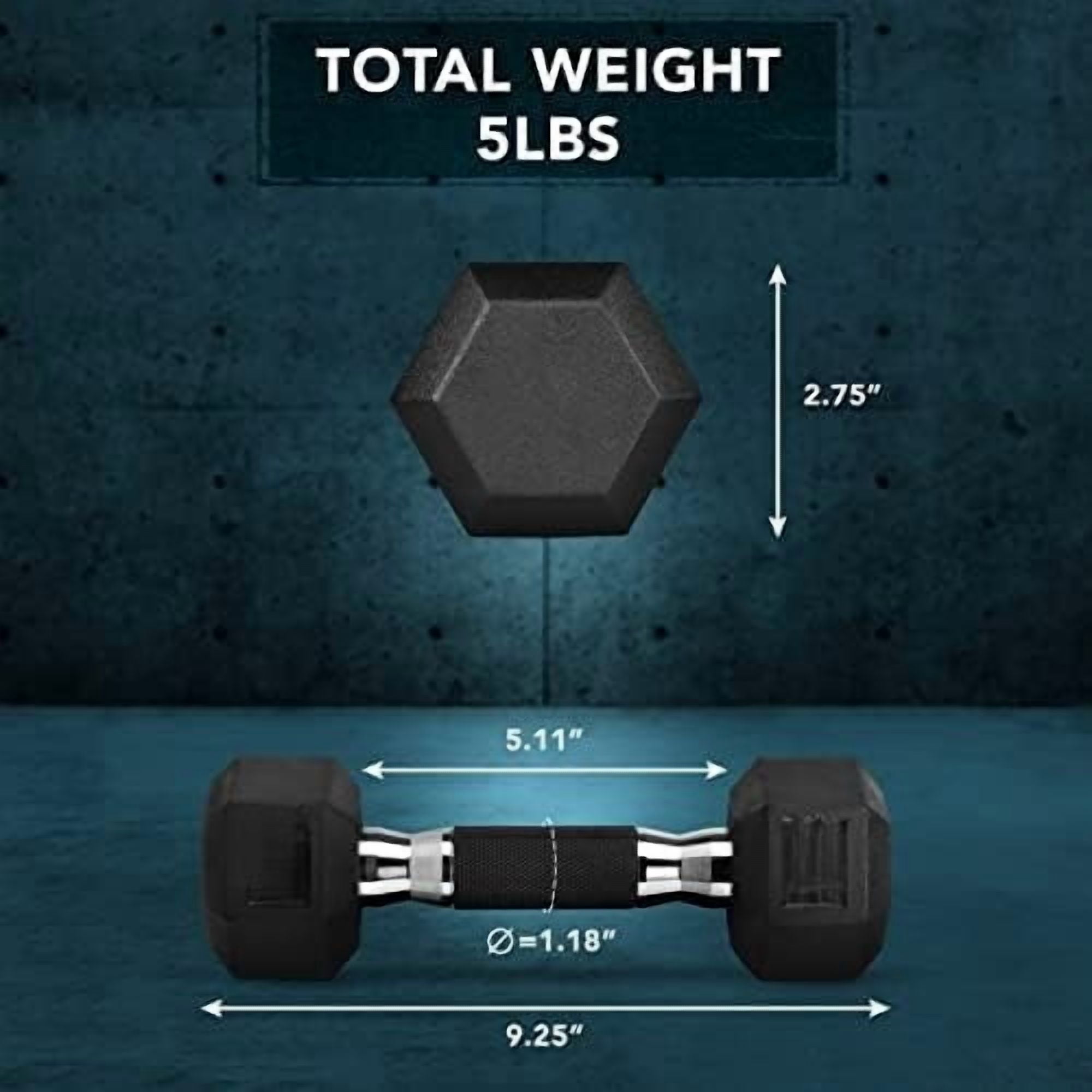 Rubber Grip Encased Hex Dumbbell – Hand Weights With Anti-Slip 5-50 LBS Single