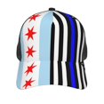 thumbnail image 3 of Curved Trucker Hat Us Thin Blue Line Flag Of Chicago Adjustable Mesh Back Baseball Snapback Cap For Men, 3 of 5