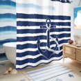 thumbnail image 5 of No Hook Shower Curtain, Navy Blue Anchor Nautical Shower Curtains for Bathroom with See Through Top Window, Navy Blue Striped Farmhouse Waterproof & Washable Bath Curtain Standard 72"x72", 5 of 9