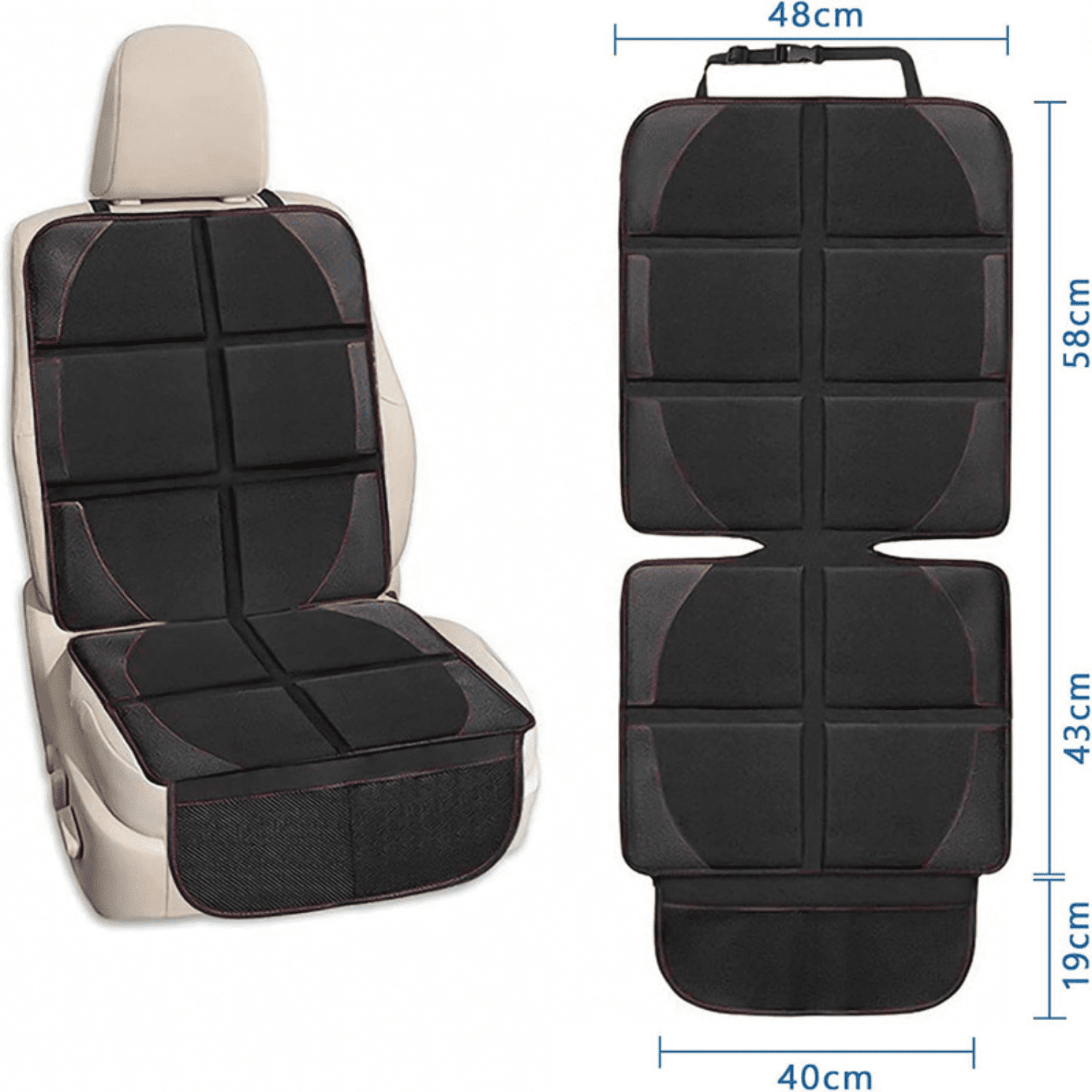Car Seat Protector for Baby Car Seat - Thick Padding - Seat Protector Under Baby Car Seat with 2 Mesh Storage Pockets - Black Waterproof Baby Car Seat Protector - Non-Slip Padded Backing