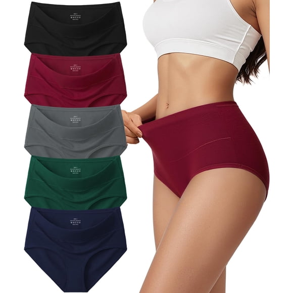 Ropa interior de algodón Vevmon, cintura alta, cobertura total, para mujer, paquete de 5