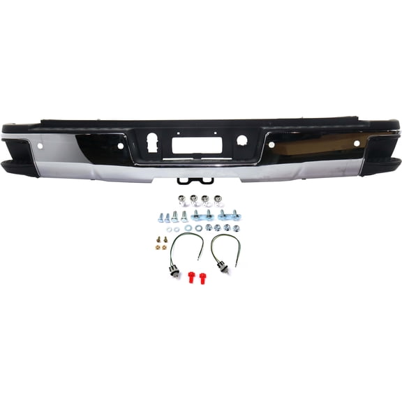Step Bumper Compatible with Chevrolet Silverado/Sierra 2500 HD/3500 HD 2015-2018 Chrome All Cab Types Single Rear Wheels with Hitch Draw Bar with PAS Holes