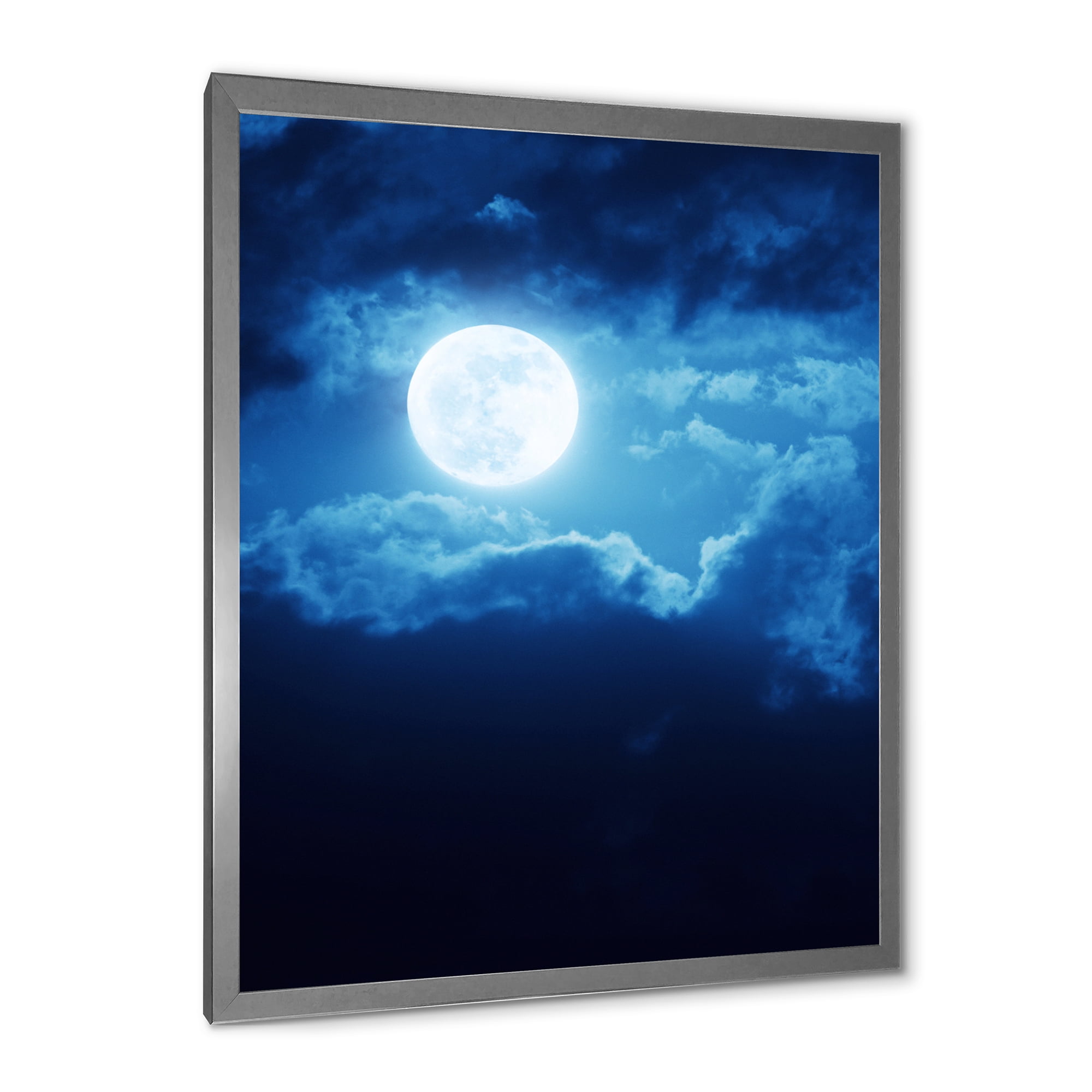 Designart 'Full Moon Night in Cloudy Sky III' Nautical & Coastal Framed Art Print