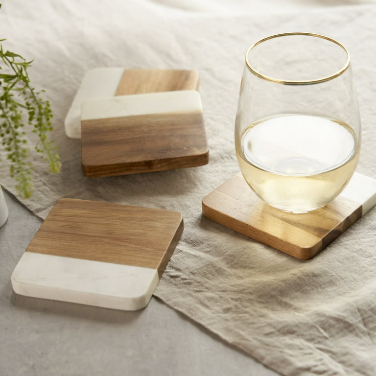 Custom Marble Acacia Wood Coasters - Slate Custom Designs