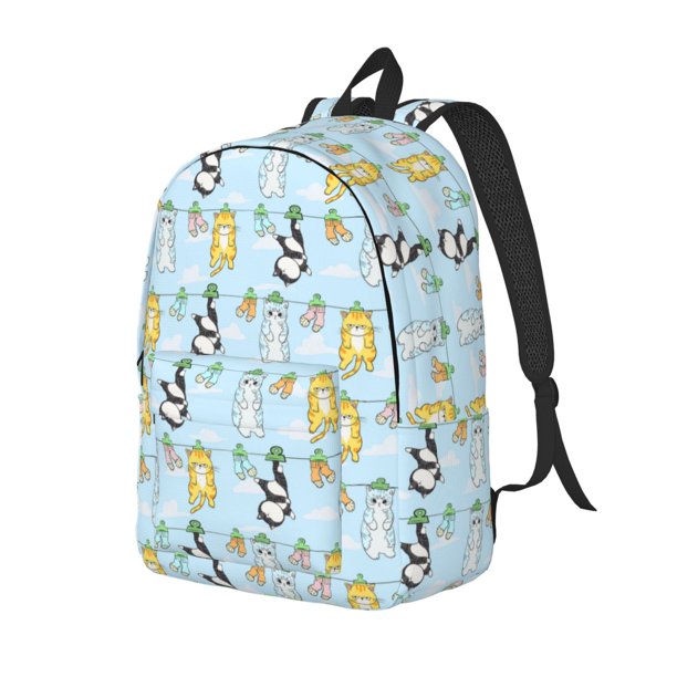 Disketp Cartoon Cat print Canvas Backpack Lightweight Travel Daypack Student Rucksack Laptop Backpack-Medium