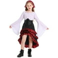 thumbnail image 2 of SERTG Kids' Halloween Pretend Play 4-Piece Set Puffed Short Sleeve Top + Skirt with Waist Cincher and Head Wrap Solid Color Festive Outfit for Children 3-8 Years(White,8-9 Years), 2 of 8