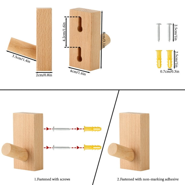 Ganchos adhesivos para ropa Jadeshay Ganchos de Madera para pared Amarillo Marrón 4 × 8 cm