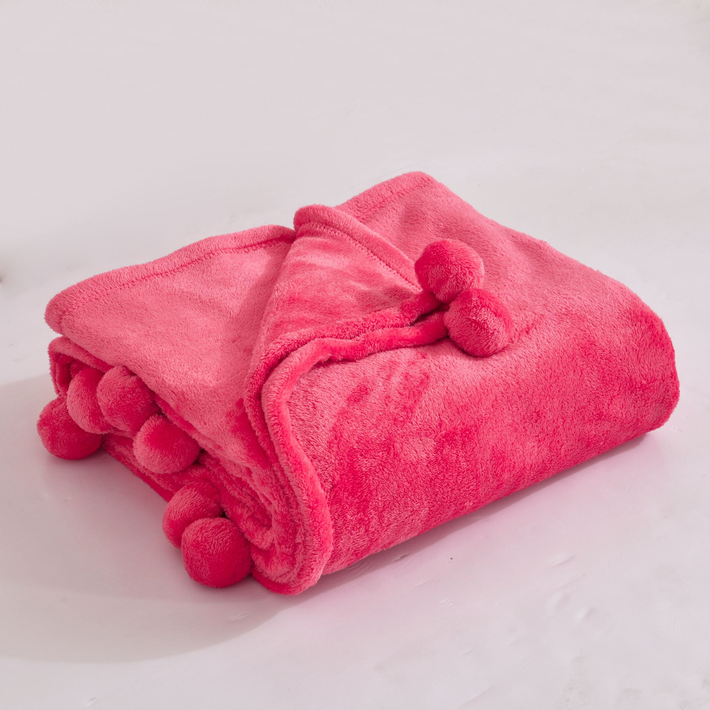 Mainstays Oversized Plush Throw with Poms, Bewitching Coral, 50"x70"