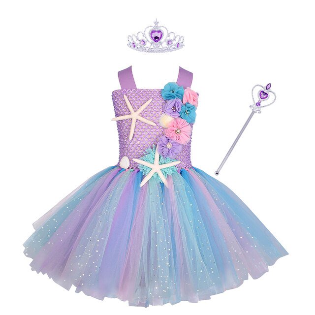 Princesa niñas Pastel Ariel sirena tutú vestido bajo el mar tema traje de fiesta de cumpleaños con diadema de flores Ocean Flower Dresses9-10T Gao Jinjia LED