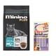 thumbnail image 1 of Minino Plus 10 kg + Churu Hairball Snack con 4 tubos de 14g, 1 of 3