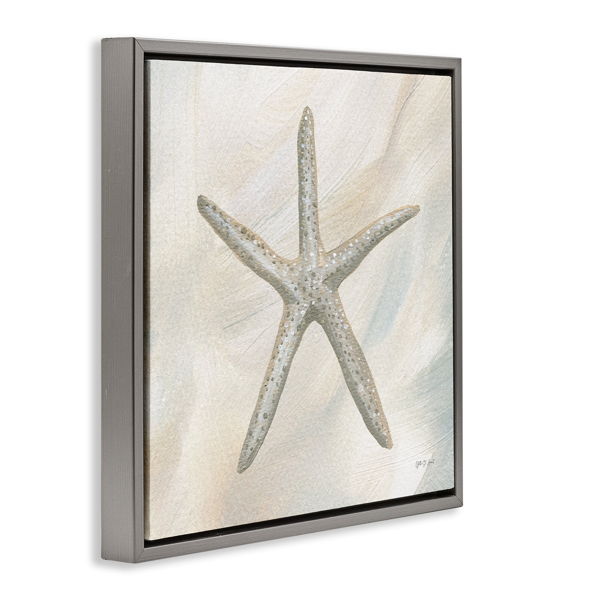 Stupell Industries Minimal Beige Starfish Coastal Painting Gray Floater Framed Canvas Art Print Wall Art, 18 x 18