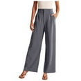 thumbnail image 1 of Women's Wide Leg High Waisted Dress Pants - Work/Business Casual, Flowy Trousers, Polyester/Spandex, Button Closure, Multiple Sizes, 1 of 5