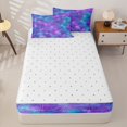 thumbnail image 4 of Erosebridal Galaxy Peacock Feather Zipper Queen Comforter Set with Fitted Sheet and 2 Pillowcases,Purple Blue Cosmic Magical Night Sky Zipper Bedding Set For Adults,Reversible,4-Piece, 4 of 7