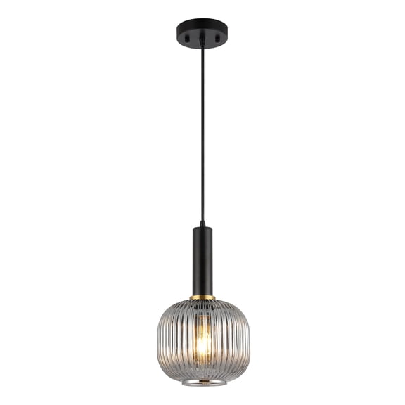 SAFAVIEH Rynner LED Smoke Grey Glass Pendant Light with Amber Shade