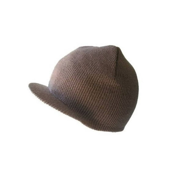 NEW CUFFLESS BROWN BEANIE Visor Skull Cap HAT