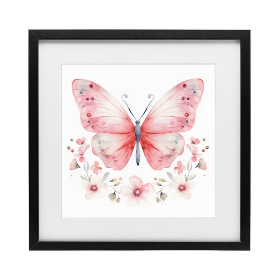 Stupell Industries Bohemian Pink Symmetrical Butterfly Florals Black Framed Print Under Glass, 13 x 13, by Creative Studio