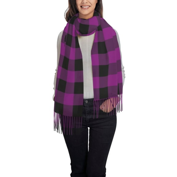 Rateoe Purple Black Plaid Women's Traditional Scarf Wrap Tassel Shawl Fringes Neck Head Shawl Retro Scarf