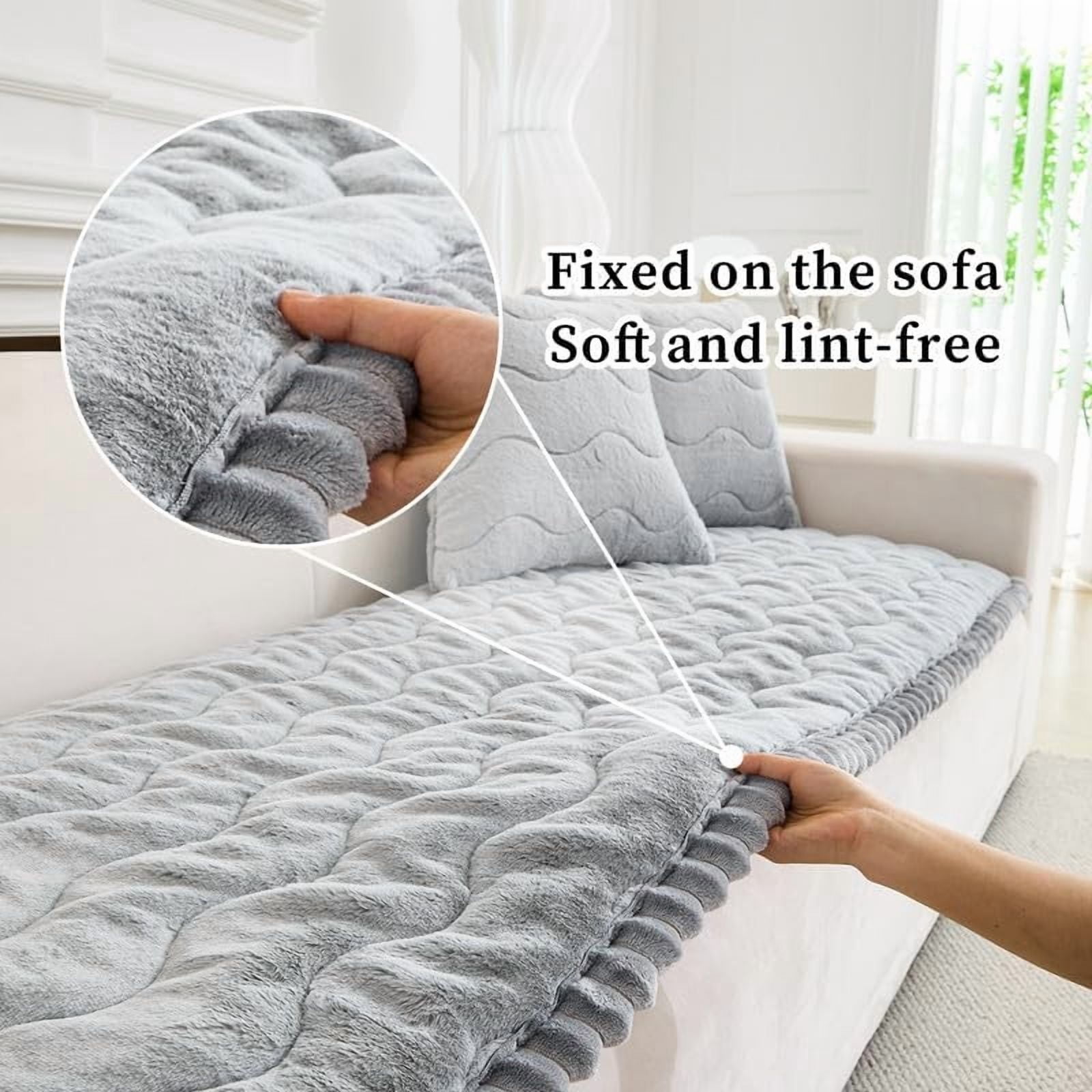 Topchances Fuzzy Couch Covers, Faux Mink Wavy Sofa Slipcover Mat for Pets,  Anti-Slip Furniture Protector Pet Bed Mat for Dogs Cats (Light Gray, 28''x59'')