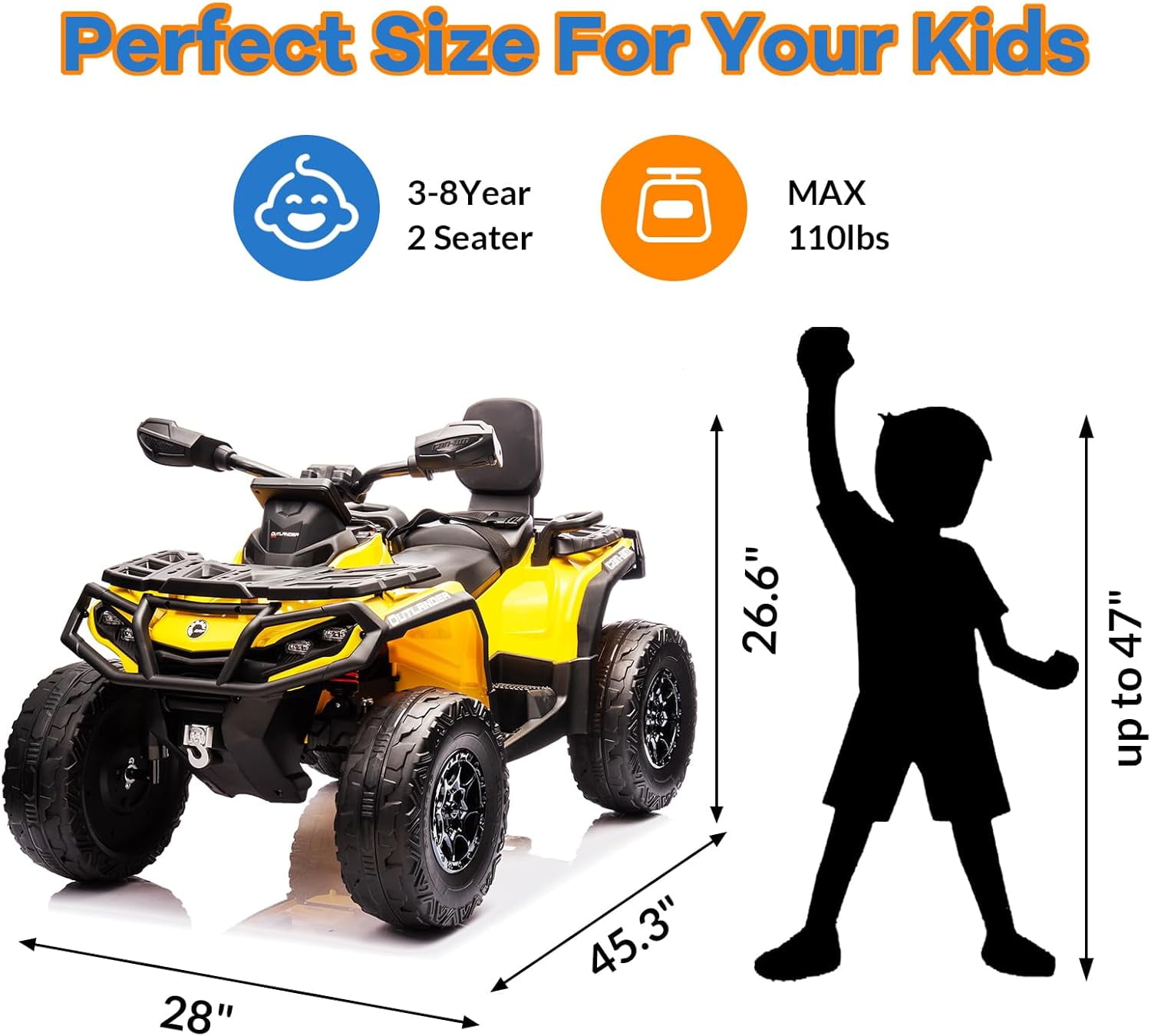 EastVita 2 Seater Ride On ATV for Kids, 12V Ride on Toy Car with Remote Control, 2WD Power, Music, 4 Wheeler Electric Car Battery Powered