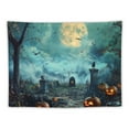 thumbnail image 5 of Fenyluxe  Halloween Tapestry Wall Hanging Black Crow Bat and Pumpkin in Scary Graveyard Forest Tapestry for Bedroom, Spooky Full Moon Night Tapestry for Living Room Holiday Wall Decor 60x50inch, 5 of 6