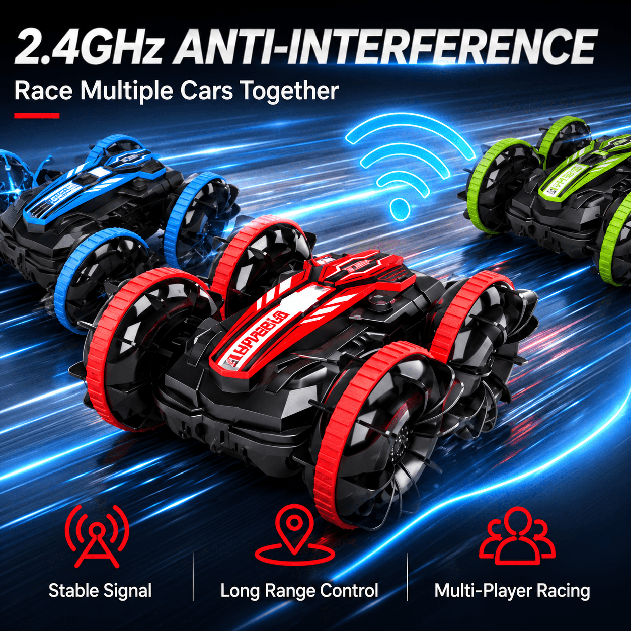 VILINICE 1:16 RC Car Toy for Kids, Amphibious Remote Control Car with 360° Flip Rotation, 4WD All-Terrain, Double-Sided Driving, Waterproof RC Truck Toy Car Gift for Boys Girls