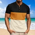 thumbnail image 2 of HOOMEUMY Men's Henley Shirts Workout Summer Basic Short Sleeve Basic Tees 2025 Trendy Color Block Shirts Round Neck Tops Slim Fit Flowy Dressy Casual Blouse Yellow XL, 2 of 7