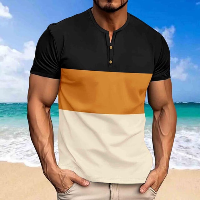 Qiopertar Liquidation à Moins de 5$ T-Shirt à Manches Courtes Col Rond Patchwork Décontracté pour Hommes en Liquidation