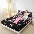 thumbnail image 4 of jejeloiu Monogrammed A Twin Sheet Sets,Cute Bowknot Bowtie Twin Fitted Sheet,Light Pink Black Flat Sheet,Microfiber Room Decorative,3 Pieces, 4 of 7