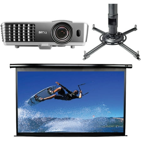 BenQ HT1085ST DLP Short-Throw Home Theater Projector, Elite Screens Electric100H Spectrum Series 100
