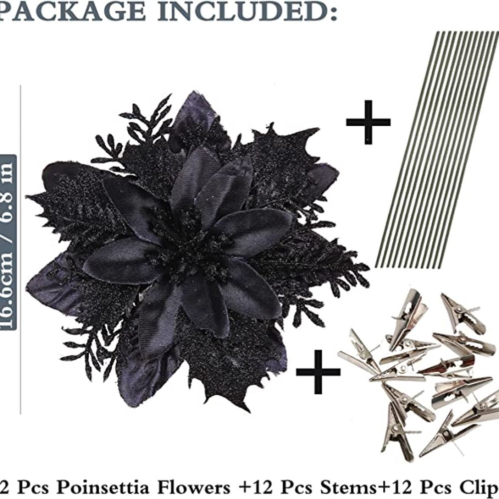 Sufanic Christmas Glitter Poinsettia Flower,12Pcs 5.5in Artificial