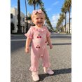 thumbnail image 3 of Cjfdfy Newborn Baby Girl Summer Fall Clothes Infant Baby Girl Outfits 0 3 6 12 18 Months Pink Waffled Knit Romper Cute Cherry Flower Embroidery Ruffled Collar Short Sleeve Jumpsuit and Headband Set, 3 of 9