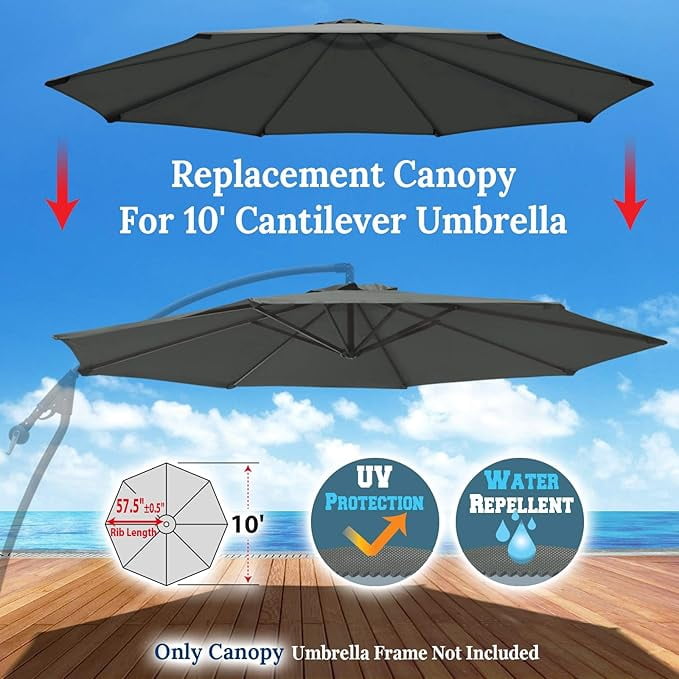 ALUVIERA Replacement Umbrella Canopy for 10ft 8 ribs Cantilever Hanging Umbrella (Canopy Only)