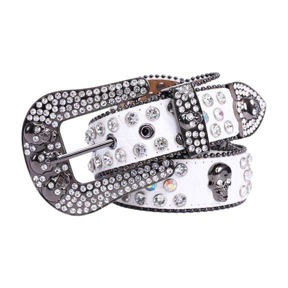 Head Skull Buckle Belts Women Pu-leather Strap Rhinestone Buckle Belts Western Cowboy Girls Fashion Belt for Jeans