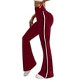 thumbnail image 3 of CHIUNL Retro Side Stripe Flare Leggings, High Rise Tummy Control Yoga Pants with Front Ankle Split, Slimming Sporty Tights for Gym & Streetwear (Wine S), 3 of 6