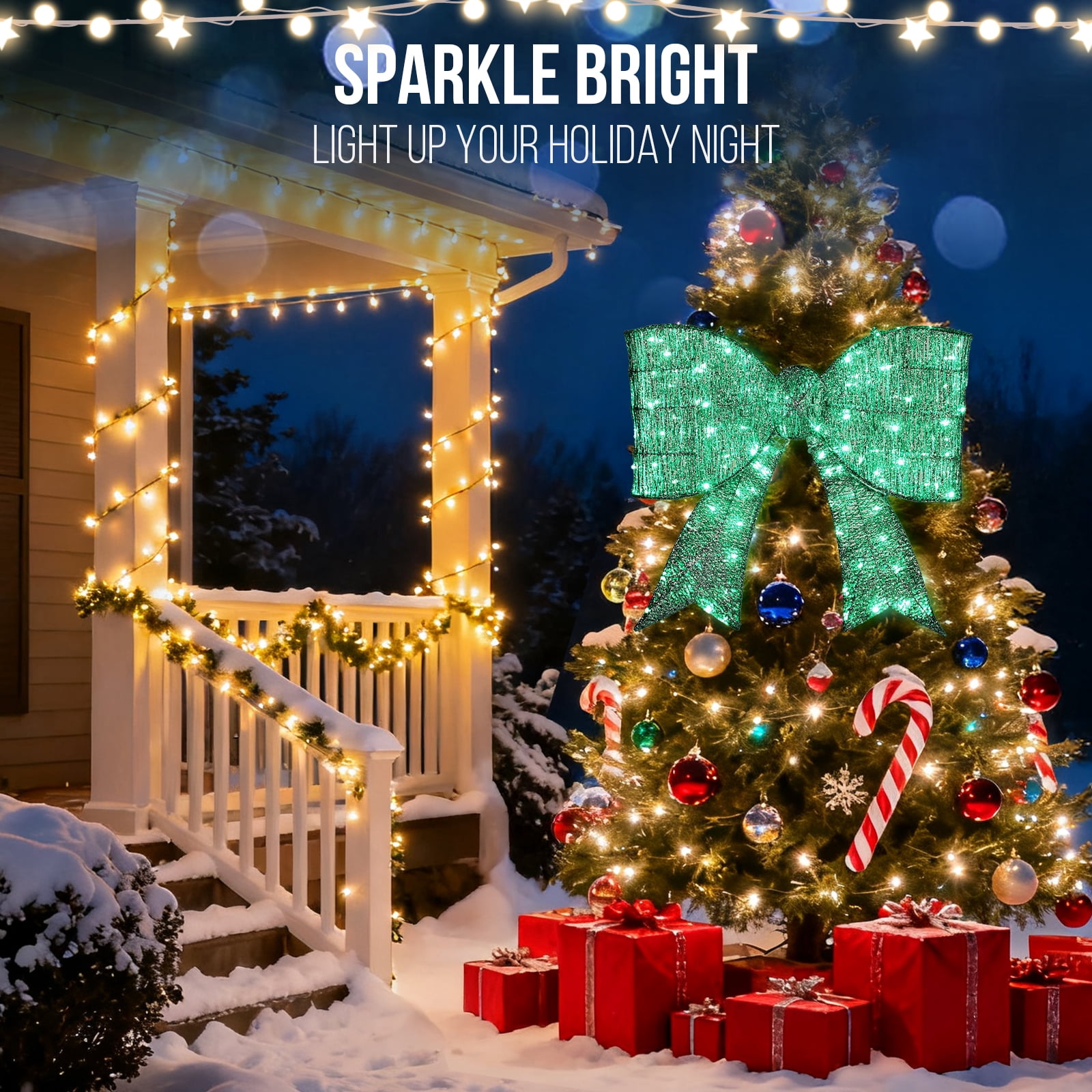 Astoutdoor Pre-Lit Outdoor Giant Bowknot Christmas Decoration, Lighted Metal Frame with 124 Green LED Lights, Green