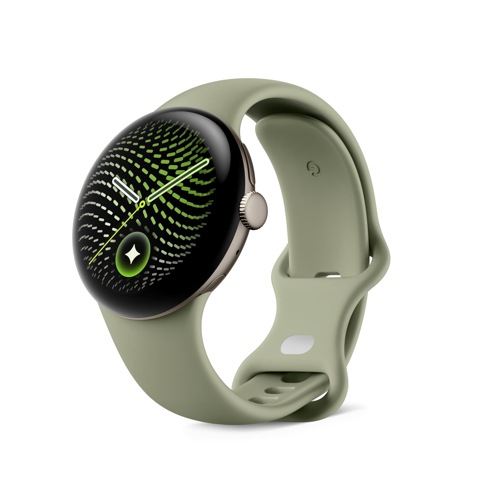 Google Pixel Watch 5 (45mm) WiFi - Android Smartwatch with Domed Display, Comprehensive Health and Fitness Tracking, and Help from Gemini - Satin Pyrite Aluminum Case / Olive Active Band (2nd gen)