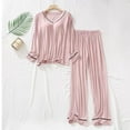 thumbnail image 2 of FRSASU Women's Pajamas Set - Summer Sleepwear 2 Piece Soft Comfortable Home Clothes Short Sleeve V-Neck Solid PJ Set with Built-in Bra Watermelon Red, 2 of 6