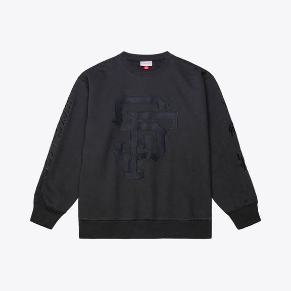 Men's Mitchell & Ness Black San Francisco Giants Phantom Fleece Crewneck Sweatshirt