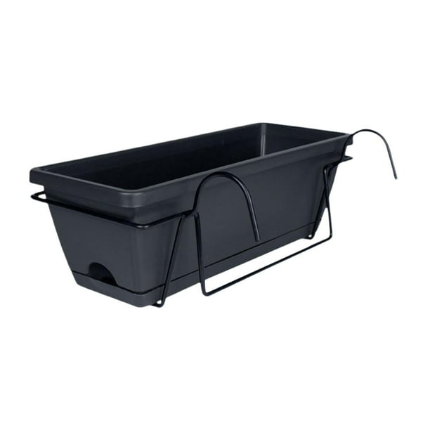 Macetero para balcón perfecl con bandeja y estante Gris oscuro 17x7,4x5,9 pulgadas