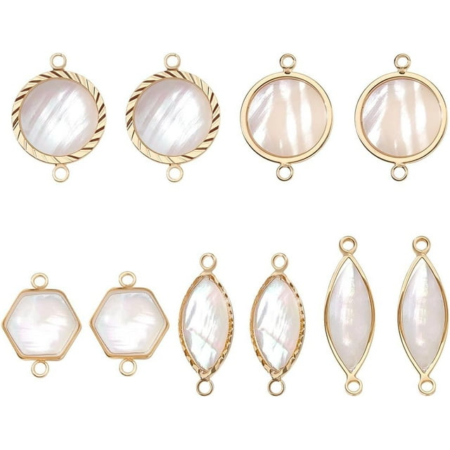 Dijes de concha, conectores de concha natural, eslabones de joyería, colgantes de concha redonda para pulseras y bisutería.
