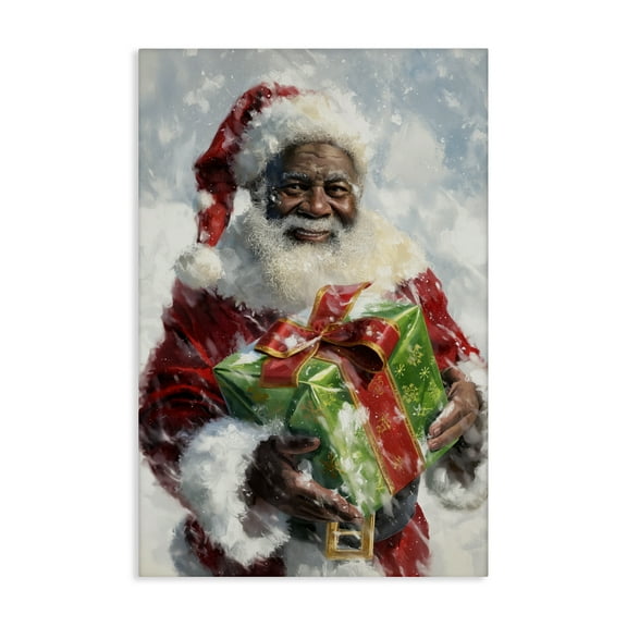 Stupell Industries Santa Claus & Gift Holiday Painting Gallery Wrapped Canvas Art Print Wall Art, 16 x 24