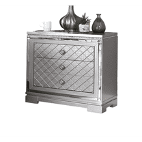 Newboti Furniture Silver Finish 1pc Nightstand Bedside Table Hidden Jewelry Drawer Chrome Square Knob USB Charger Bedroom Furniture 09270