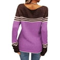 thumbnail image 5 of Tuphregyow Women Pullover Sweater Top Stripe Print Trendy Oversized Fuzzy Party Outdoor Chunky Warm Knit Sweater Casual Jumper Tops Crew Neck Long Sleeve Purple M, 5 of 5