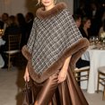 thumbnail image 5 of Fewfanhot Faux Fur Trim Tweed Poncho Cape Elegant Warm Pullover Wrap Shrug for Women Fall Winter, 5 of 9