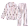 thumbnail image 1 of Pijama fino de manga larga para mujer, para primavera y otoño: prenda de algodón y poliéster suave para estar por casa, con estampado de corazones, transpirable y lavable a máquina., 1 of 7