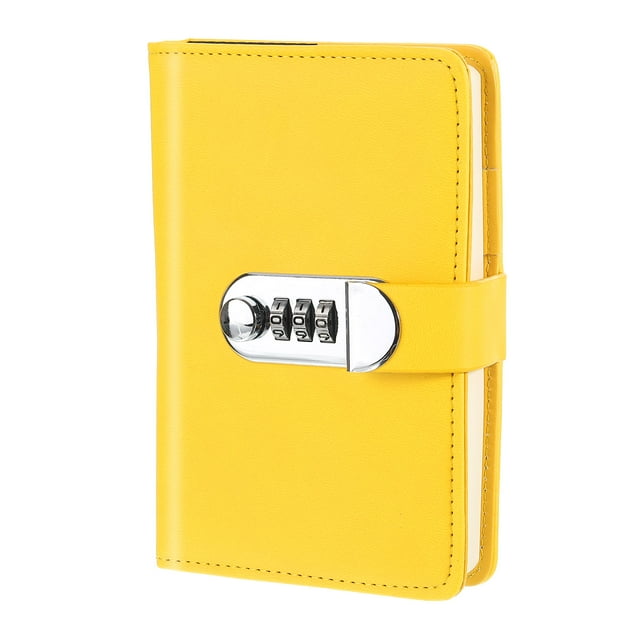 Unique Bargains A6 Diary with Lock, Journal with Lock Cute Journaling Leather Notebook Journal Diary, Yellow