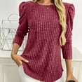 thumbnail image 2 of HAiming Womens Pullover Tunic Tops Casual Long Puff Sleeve Crewneck Lightweight Solid Color Loose Ribbed Clothes, 2 of 7