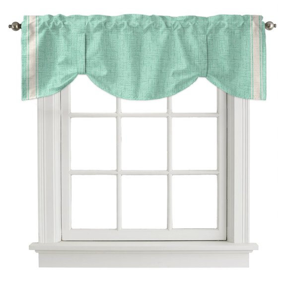 Mint Green Tie Up Valances Curtain, Beige Boeder Pastel Green Linen Texture Background Adjustable Valance for Window Light Filtering for Kitchen and Bathroom Rod Pocket 1 Panel 42x18in