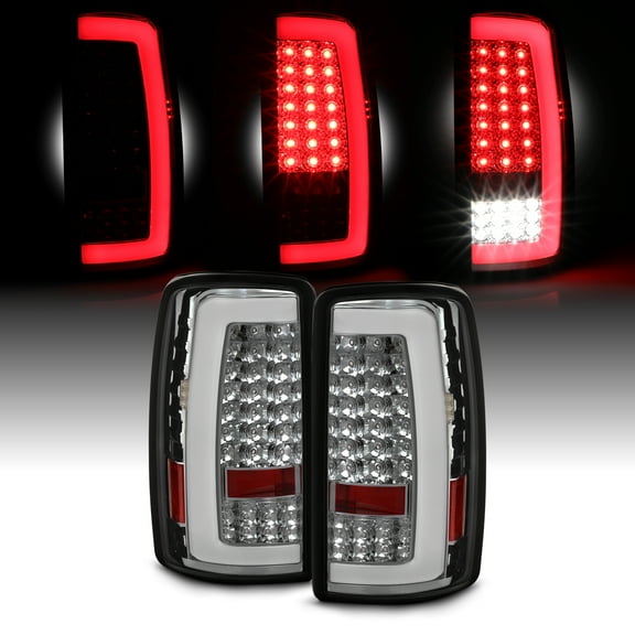 AKKON - Fits 2000-2006 Chevy Tahoe Suburban 1500/2500 GMC Denali Yukon XL Full LED [C-Tube] Chrome Tail Lights Brake Lamp Pair
